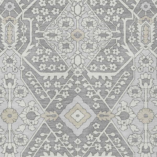 Homeroots 3' Versatile Floral Indoor Outdoor Area Rug In Artichoke Green, Ivory, And Gray - Washable Design 10' X 14' Polyester 590057