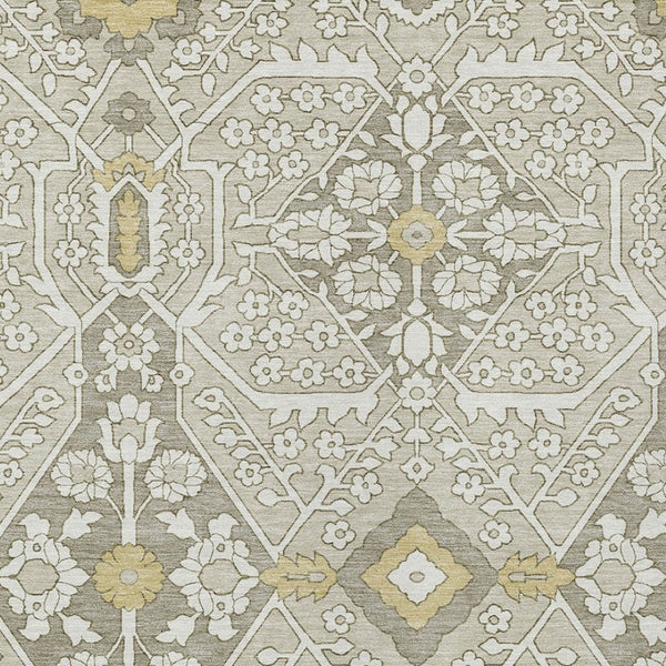 Homeroots 3' Versatile Floral Indoor Outdoor Area Rug In Artichoke Green, Ivory, And Gray - Washable Design 5' X 8' Polyester 590059