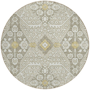 Homeroots 3' Versatile Floral Indoor Outdoor Area Rug In Artichoke Green, Ivory, And Gray - Washable Design 8' Round Polyester 590060