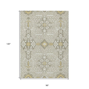 Homeroots 3' Versatile Floral Indoor Outdoor Area Rug In Artichoke Green, Ivory, And Gray - Washable Design 8' X 10' Polyester 590061