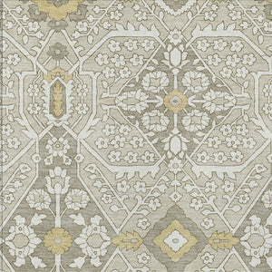 Homeroots 3' Versatile Floral Indoor Outdoor Area Rug In Artichoke Green, Ivory, And Gray - Washable Design 8' X 10' Polyester 590061