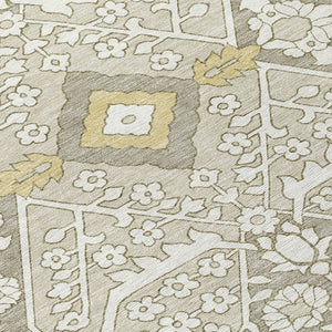 Homeroots 3' Versatile Floral Indoor Outdoor Area Rug In Artichoke Green, Ivory, And Gray - Washable Design 8' X 10' Polyester 590061