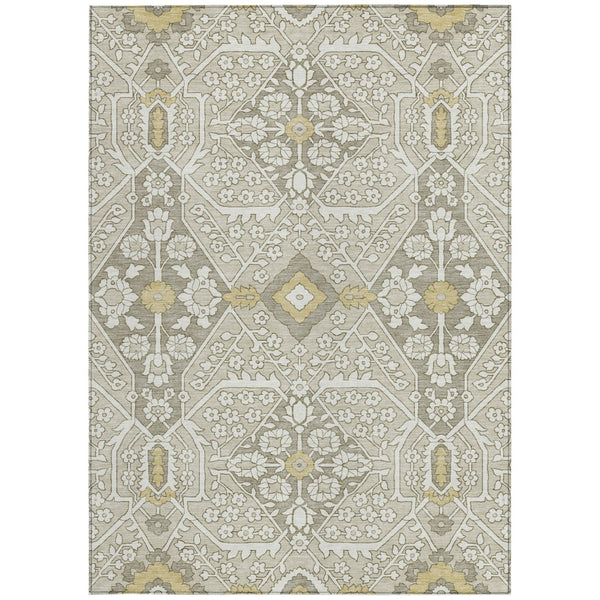 Homeroots 3' Versatile Floral Indoor Outdoor Area Rug In Artichoke Green, Ivory, And Gray - Washable Design 9' X 12' Polyester 590062