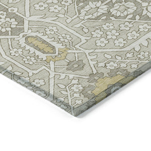 Homeroots 3' Versatile Floral Indoor Outdoor Area Rug In Artichoke Green, Ivory, And Gray - Washable Design 9' X 12' Polyester 590062