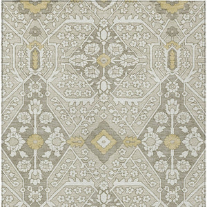 Homeroots 3' Versatile Floral Indoor Outdoor Area Rug In Artichoke Green, Ivory, And Gray - Washable Design 9' X 12' Polyester 590062