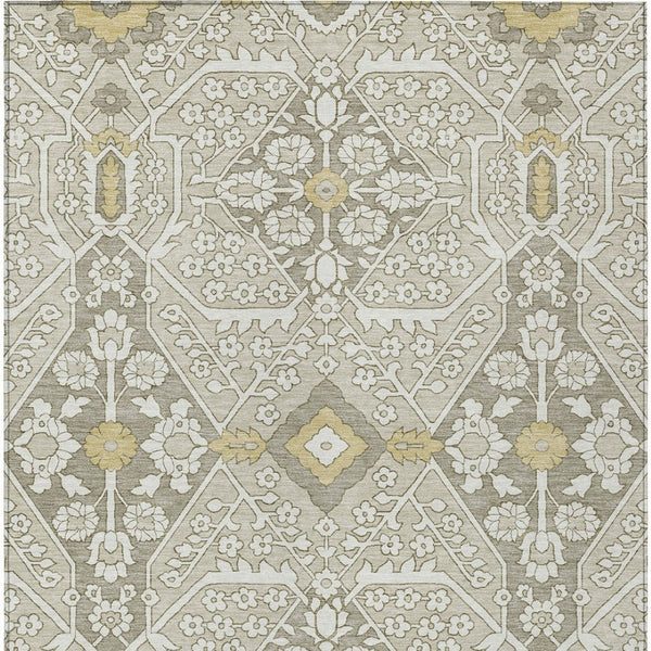 Homeroots 3' Versatile Floral Indoor Outdoor Area Rug In Artichoke Green, Ivory, And Gray - Washable Design 10' X 14' Polyester 590063