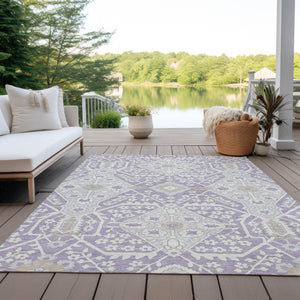 Homeroots 3' Versatile Floral Indoor Outdoor Area Rug In Artichoke Green, Ivory, And Gray - Washable Design 3' X 5' Polyester 590064