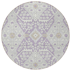 Homeroots 3' Versatile Floral Indoor Outdoor Area Rug In Artichoke Green, Ivory, And Gray - Washable Design 8' Round Polyester 590066