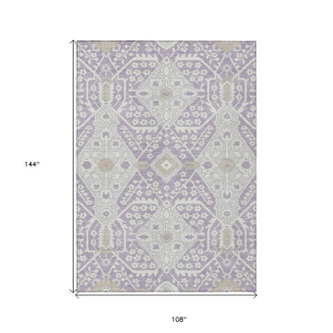 Homeroots 3' Versatile Floral Indoor Outdoor Area Rug In Artichoke Green, Ivory, And Gray - Washable Design 9' X 12' Polyester 590068