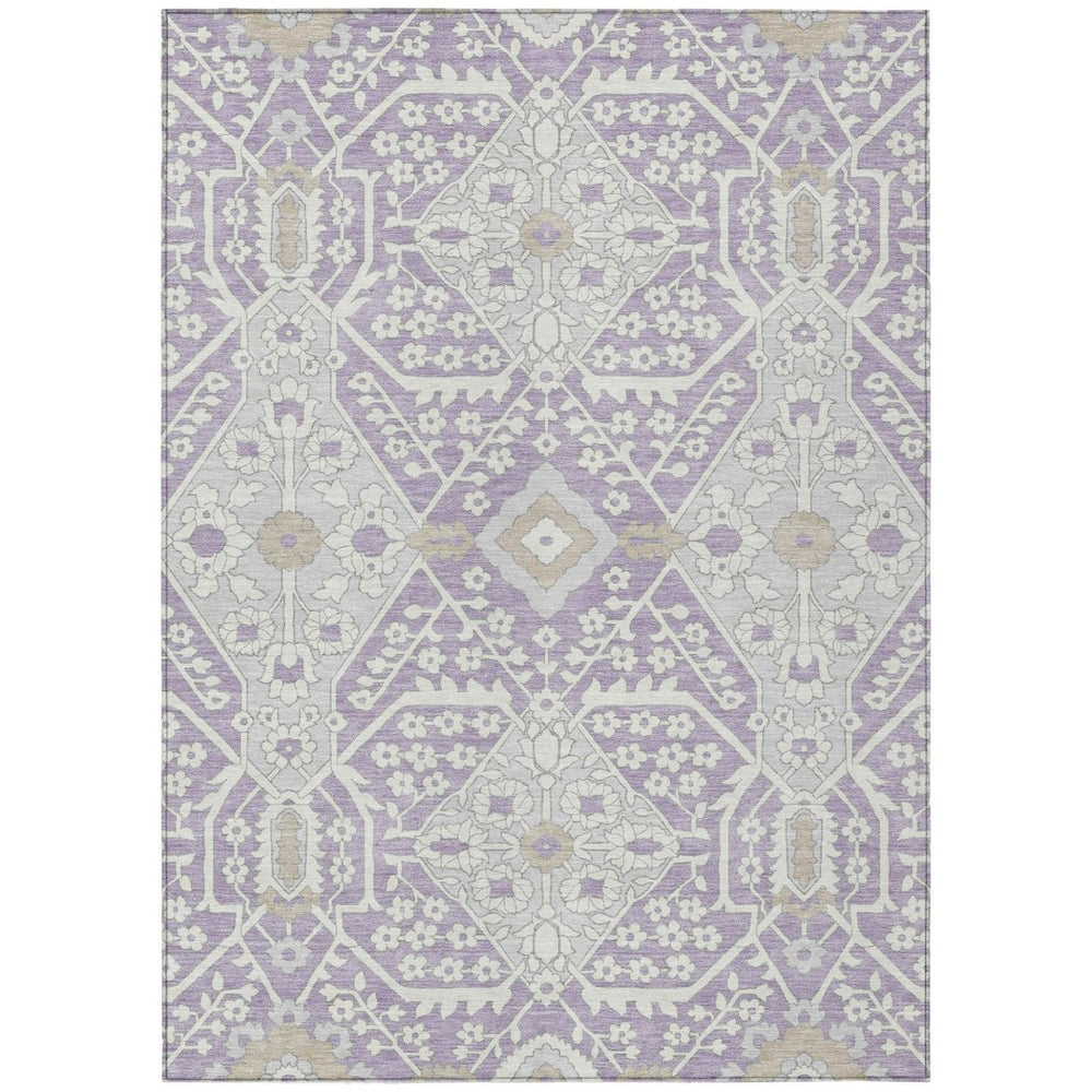 HomeRoots 9' Floral Area Rug in Lavender Gray and Beige - Durable, Washable Design for Indoor & Outdoor Use 9' X 12' 590068