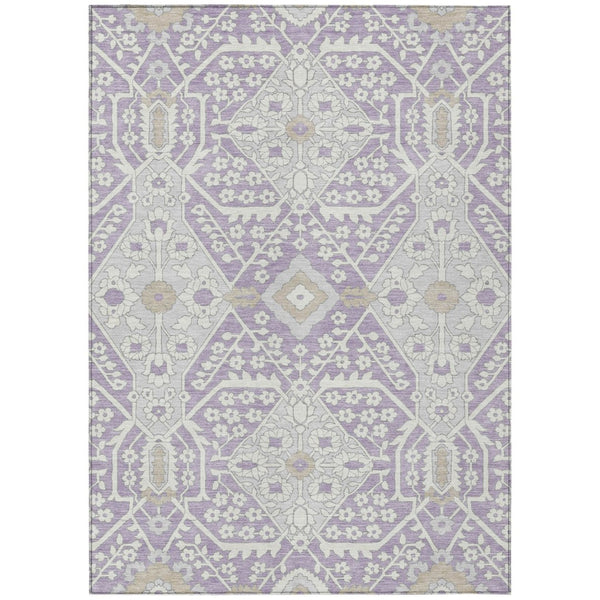 HomeRoots 9' Floral Area Rug in Lavender Gray and Beige - Durable, Washable Design for Indoor & Outdoor Use 9' X 12' 590068