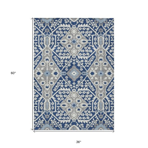 Homeroots 3' Versatile Floral Indoor Outdoor Area Rug In Artichoke Green, Ivory, And Gray - Washable Design 3' X 5' Polyester 590070