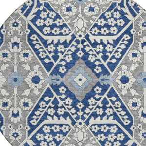 Homeroots 3' Versatile Floral Indoor Outdoor Area Rug In Artichoke Green, Ivory, And Gray - Washable Design 8' Round Polyester 590072