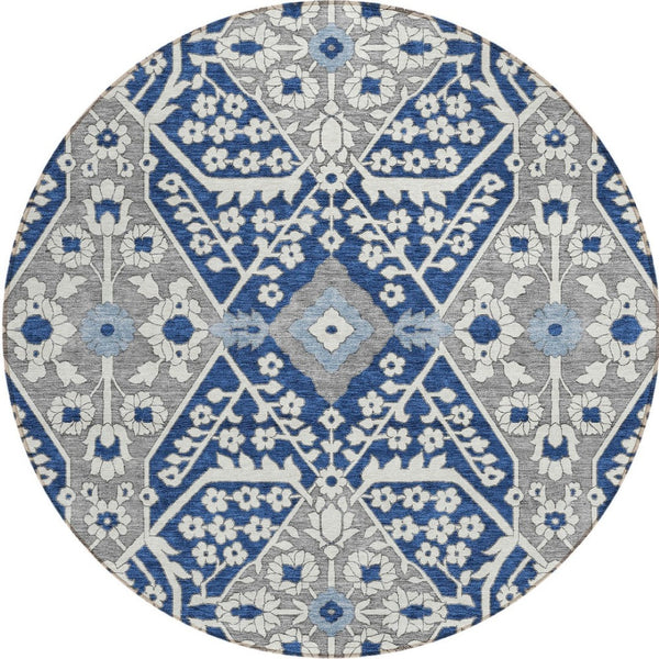 Homeroots 3' Versatile Floral Indoor Outdoor Area Rug In Artichoke Green, Ivory, And Gray - Washable Design 8' Round Polyester 590072