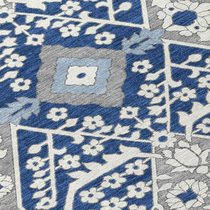 Homeroots 3' Versatile Floral Indoor Outdoor Area Rug In Artichoke Green, Ivory, And Gray - Washable Design 8' X 10' Polyester 590073