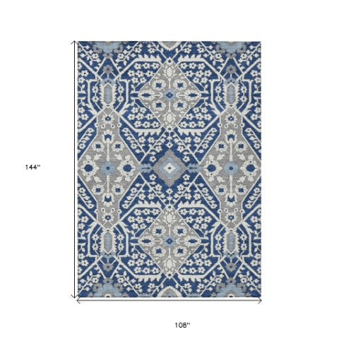 Homeroots 3' Versatile Floral Indoor Outdoor Area Rug In Artichoke Green, Ivory, And Gray - Washable Design 9' X 12' Polyester 590074