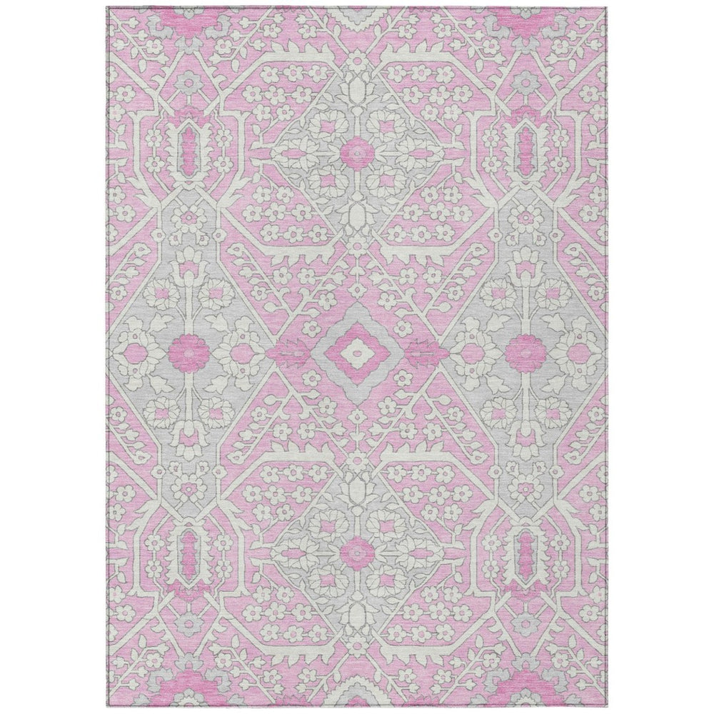 HomeRoots 5' Floral Washable Area Rug in Pink, Ivory & Gray - Durable, Stylish & Perfect for Indoor/Outdoor Use 5' X 8' 590077