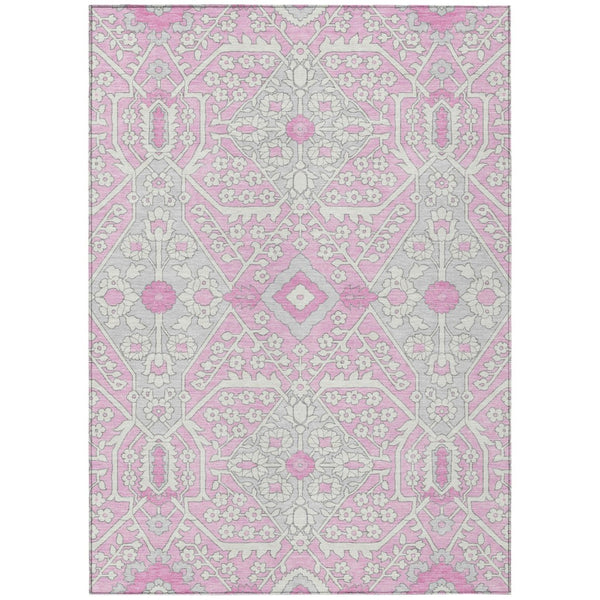 HomeRoots 9' Floral Washable Area Rug in Soft Pink, Ivory & Gray - Durable, Stylish, and Easy to Clean! 9' X 12' 590080