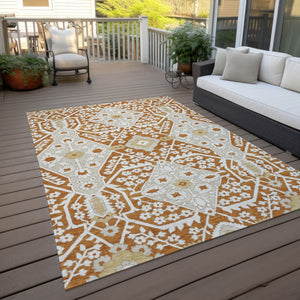 Homeroots 3' Versatile Floral Indoor Outdoor Area Rug In Artichoke Green, Ivory, And Gray - Washable Design 3' X 5' Polyester 590082