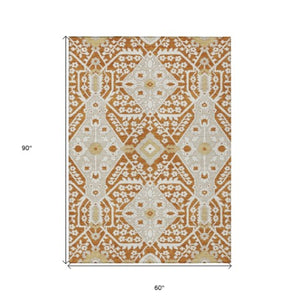 Homeroots 3' Versatile Floral Indoor Outdoor Area Rug In Artichoke Green, Ivory, And Gray - Washable Design 5' X 8' Polyester 590083