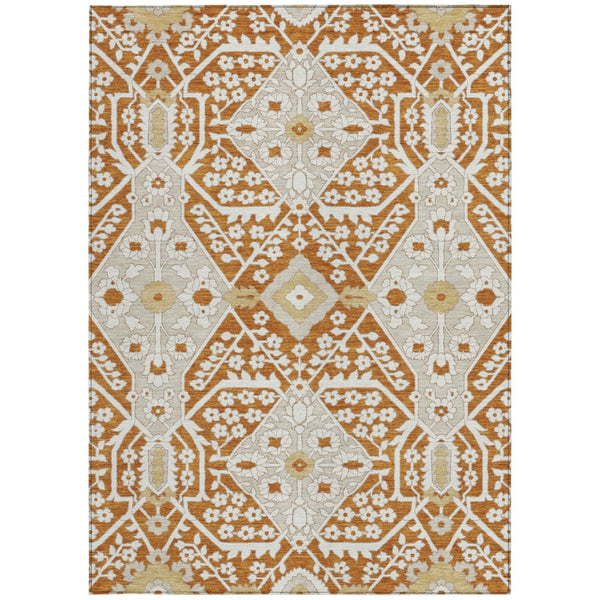 Homeroots 3' Versatile Floral Indoor Outdoor Area Rug In Artichoke Green, Ivory, And Gray - Washable Design 5' X 8' Polyester 590083