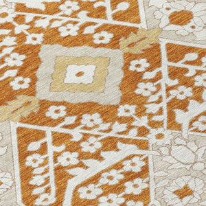 Homeroots 3' Versatile Floral Indoor Outdoor Area Rug In Artichoke Green, Ivory, And Gray - Washable Design 5' X 8' Polyester 590083