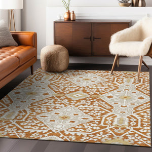 Homeroots 3' Versatile Floral Indoor Outdoor Area Rug In Artichoke Green, Ivory, And Gray - Washable Design 5' X 8' Polyester 590083