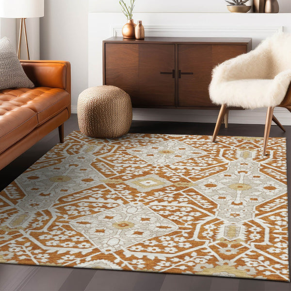 Homeroots 3' Versatile Floral Indoor Outdoor Area Rug In Artichoke Green, Ivory, And Gray - Washable Design 5' X 8' Polyester 590083