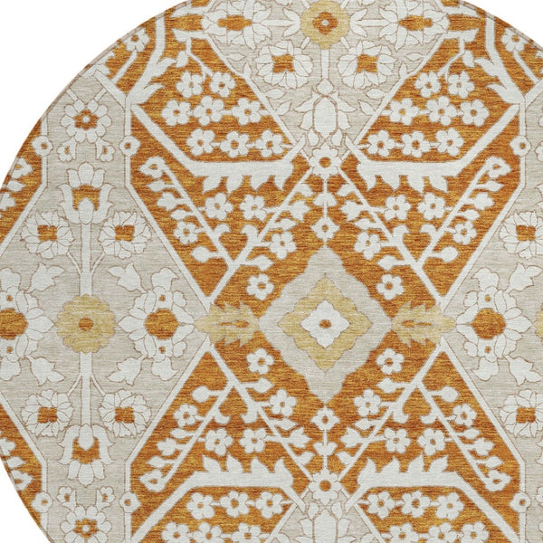 Homeroots 3' Versatile Floral Indoor Outdoor Area Rug In Artichoke Green, Ivory, And Gray - Washable Design 8' Round Polyester 590084