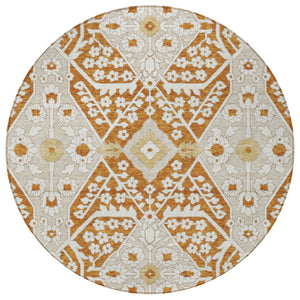 Homeroots 3' Versatile Floral Indoor Outdoor Area Rug In Artichoke Green, Ivory, And Gray - Washable Design 8' Round Polyester 590084