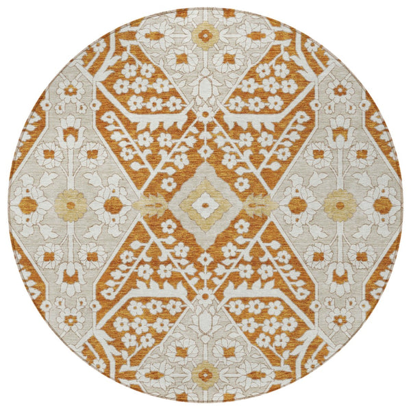 Homeroots 3' Versatile Floral Indoor Outdoor Area Rug In Artichoke Green, Ivory, And Gray - Washable Design 8' Round Polyester 590084