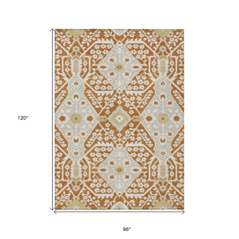 Homeroots 3' Versatile Floral Indoor Outdoor Area Rug In Artichoke Green, Ivory, And Gray - Washable Design 8' X 10' Polyester 590085