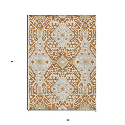 Homeroots 3' Versatile Floral Indoor Outdoor Area Rug In Artichoke Green, Ivory, And Gray - Washable Design 9' X 12' Polyester 590086