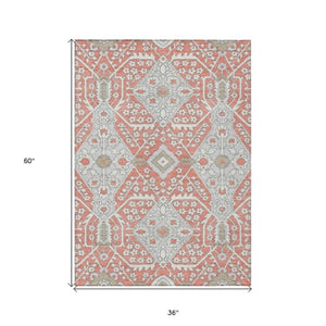 Homeroots 3' Versatile Floral Indoor Outdoor Area Rug In Artichoke Green, Ivory, And Gray - Washable Design 3' X 5' Polyester 590088