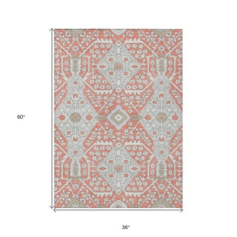 Homeroots 3' Versatile Floral Indoor Outdoor Area Rug In Artichoke Green, Ivory, And Gray - Washable Design 3' X 5' Polyester 590088