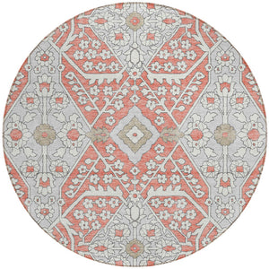 Homeroots 3' Versatile Floral Indoor Outdoor Area Rug In Artichoke Green, Ivory, And Gray - Washable Design 8' Round Polyester 590090