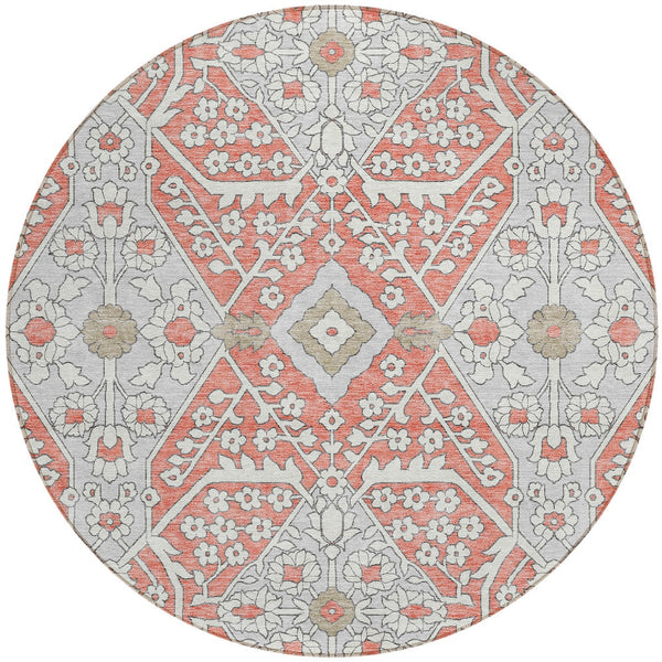 Homeroots 3' Versatile Floral Indoor Outdoor Area Rug In Artichoke Green, Ivory, And Gray - Washable Design 8' Round Polyester 590090