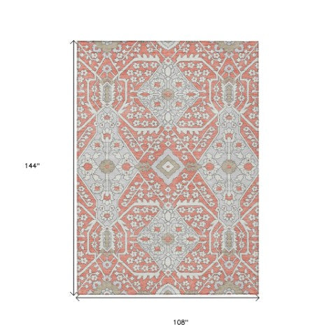 Homeroots 3' Versatile Floral Indoor Outdoor Area Rug In Artichoke Green, Ivory, And Gray - Washable Design 9' X 12' Polyester 590092
