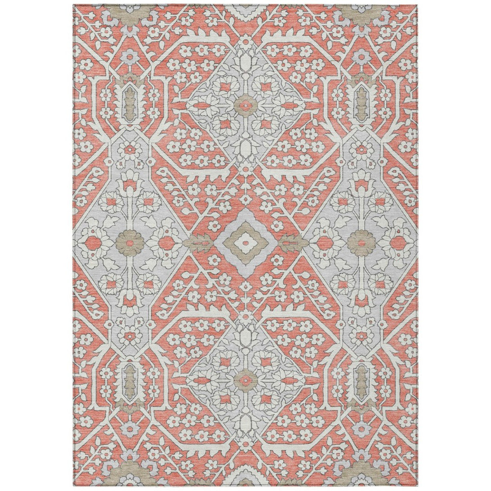 HomeRoots 9' Stylish Salmon Gray & Taupe Floral Washable Area Rug for Indoor & Outdoor Spaces, Easy Care 9' X 12' 590092