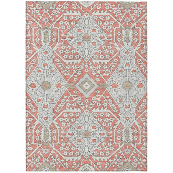 HomeRoots 9' Stylish Salmon Gray & Taupe Floral Washable Area Rug for Indoor & Outdoor Spaces, Easy Care 9' X 12' 590092