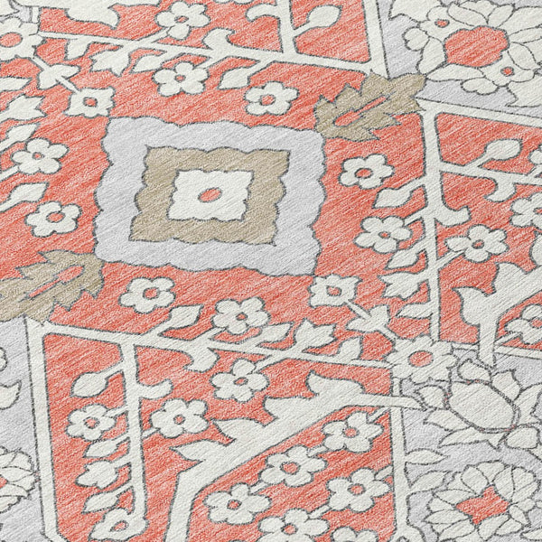 Homeroots 3' Versatile Floral Indoor Outdoor Area Rug In Artichoke Green, Ivory, And Gray - Washable Design 9' X 12' Polyester 590092