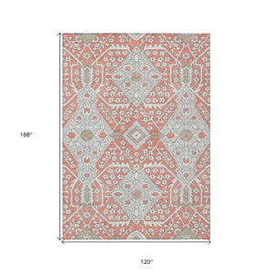 Homeroots 3' Versatile Floral Indoor Outdoor Area Rug In Artichoke Green, Ivory, And Gray - Washable Design 10' X 14' Polyester 590093