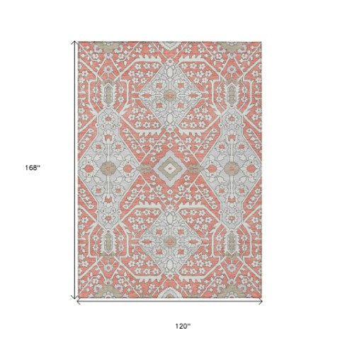Homeroots 3' Versatile Floral Indoor Outdoor Area Rug In Artichoke Green, Ivory, And Gray - Washable Design 10' X 14' Polyester 590093