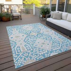 Homeroots 3' Versatile Floral Indoor Outdoor Area Rug In Artichoke Green, Ivory, And Gray - Washable Design 3' X 5' Polyester 590094