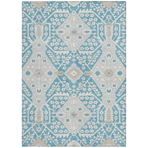 Homeroots 3' Versatile Floral Indoor Outdoor Area Rug In Artichoke Green, Ivory, And Gray - Washable Design 5' X 8' Polyester 590095