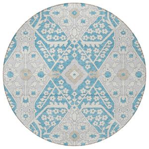 Homeroots 3' Versatile Floral Indoor Outdoor Area Rug In Artichoke Green, Ivory, And Gray - Washable Design 8' Round Polyester 590096