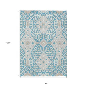 Homeroots 3' Versatile Floral Indoor Outdoor Area Rug In Artichoke Green, Ivory, And Gray - Washable Design 8' X 10' Polyester 590097
