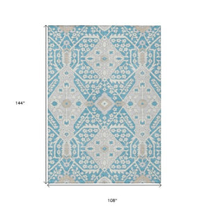 Homeroots 3' Versatile Floral Indoor Outdoor Area Rug In Artichoke Green, Ivory, And Gray - Washable Design 9' X 12' Polyester 590098
