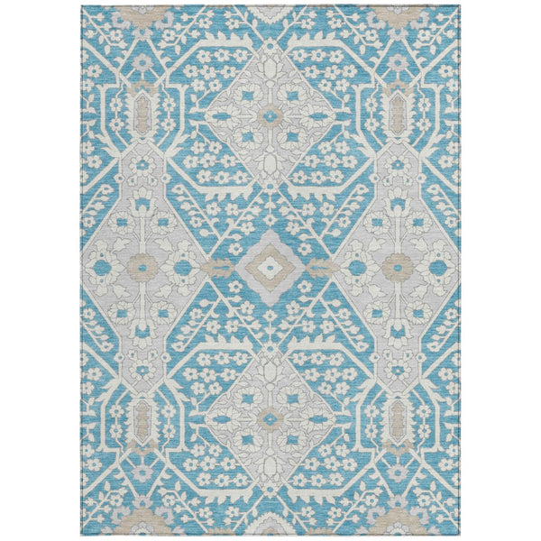Homeroots 3' Versatile Floral Indoor Outdoor Area Rug In Artichoke Green, Ivory, And Gray - Washable Design 10' X 14' Polyester 590099