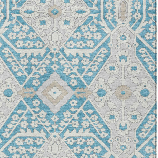 Homeroots 3' Versatile Floral Indoor Outdoor Area Rug In Artichoke Green, Ivory, And Gray - Washable Design 10' X 14' Polyester 590099